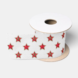 Ruban En Satin Étoiles rouges de Noël en blanc