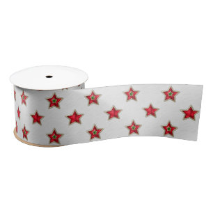 Ruban En Satin Étoiles rouges de Noël sur fond blanc
