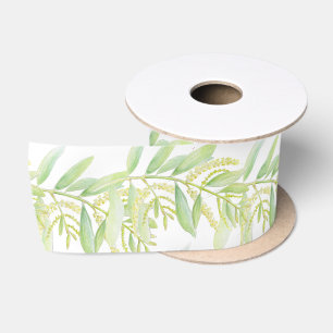 Ruban En Satin Eucalyptus aquarelle vert ruban blanc