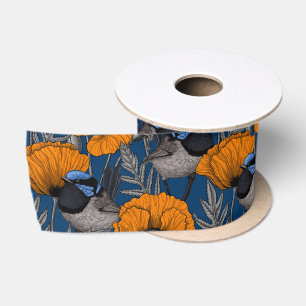 Ruban En Satin Fairy wrens et orange poppy flowers