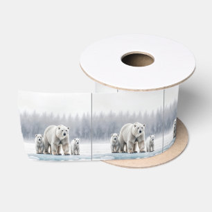 Ruban En Satin Famille d'ours polaires sur une banquise