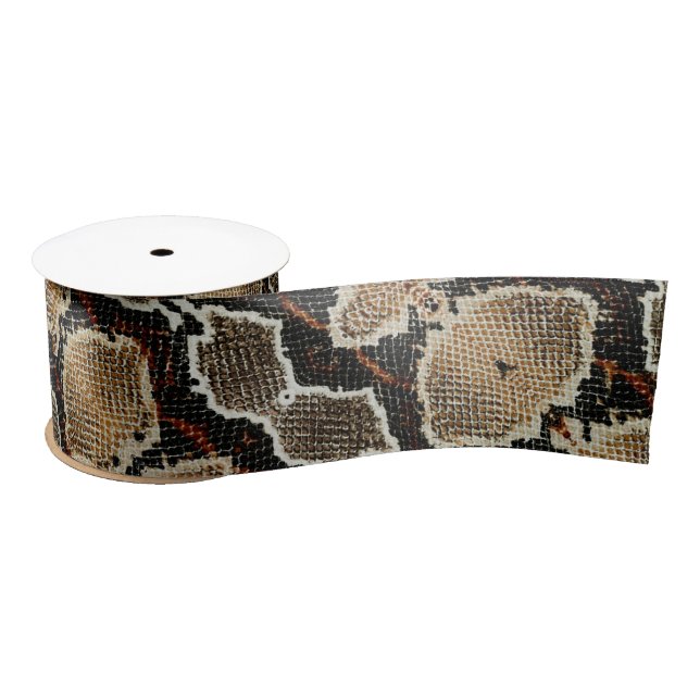 Ruban En Satin Faune rustique beige noir python empreinte (Bobine)
