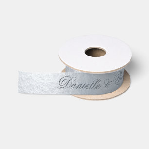 Ruban En Satin Faux Argent Metallic Élégant Gris Mariage Script