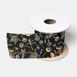 Ruban En Satin Faux Gold Beetles Fleurs Feuilles Fruits cerise