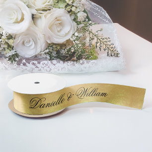 Ruban En Satin Faux Gold Foil Élégant Mariage de calligraphie noi
