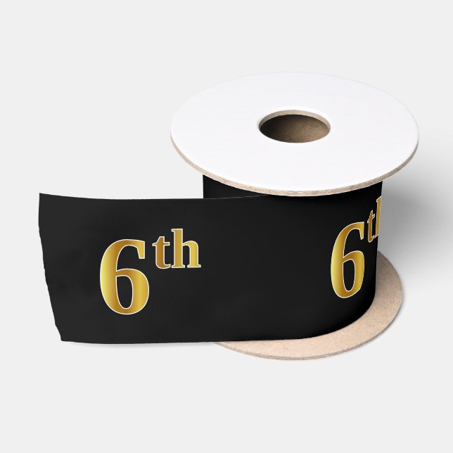 Ruban En Satin Faux/Imitation Gold "6th" Numéro d'événement (Noir (Bobine)