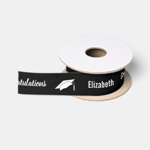 Ruban En Satin Félicitations Black and White Graduate's Name