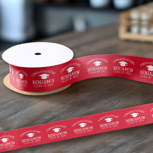 Ruban En Satin Félicitations Graduate Graduate Cap rouge blanc