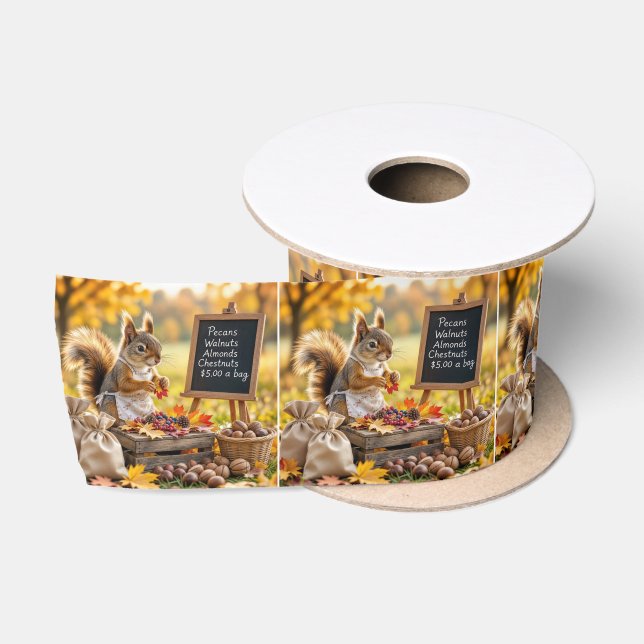 Ruban En Satin Ferme d'automne avec écureuil (Bobine)