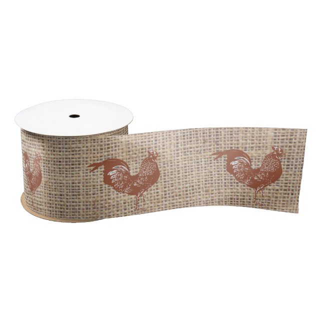 Ruban En Satin Ferme Rustique Burlap Motif de poulet (Bobine)