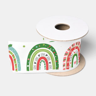 Ruban En Satin Festif Noël moderne Motif arc-en-ciel
