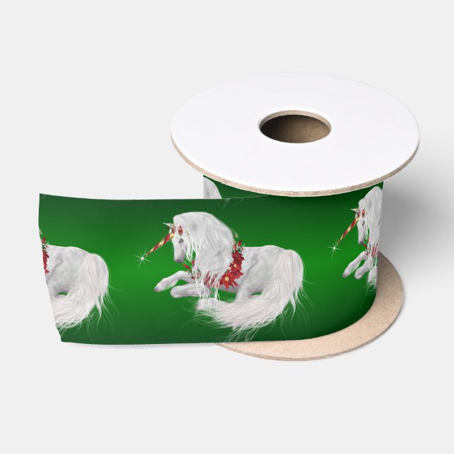 Ruban En Satin Festif Noël Unicorn Green Ombre (Bobine)