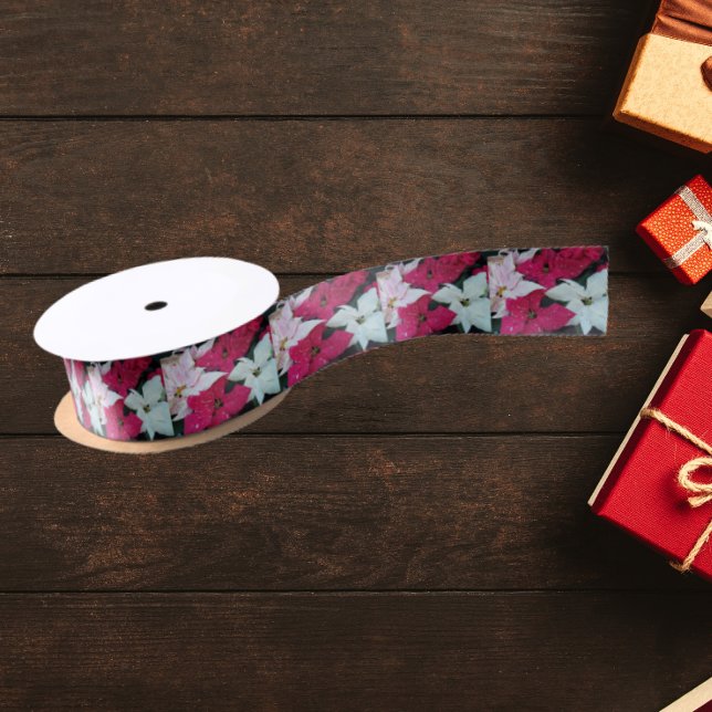 Ruban En Satin Festive vacances Poinsettias Floral (In Situ)