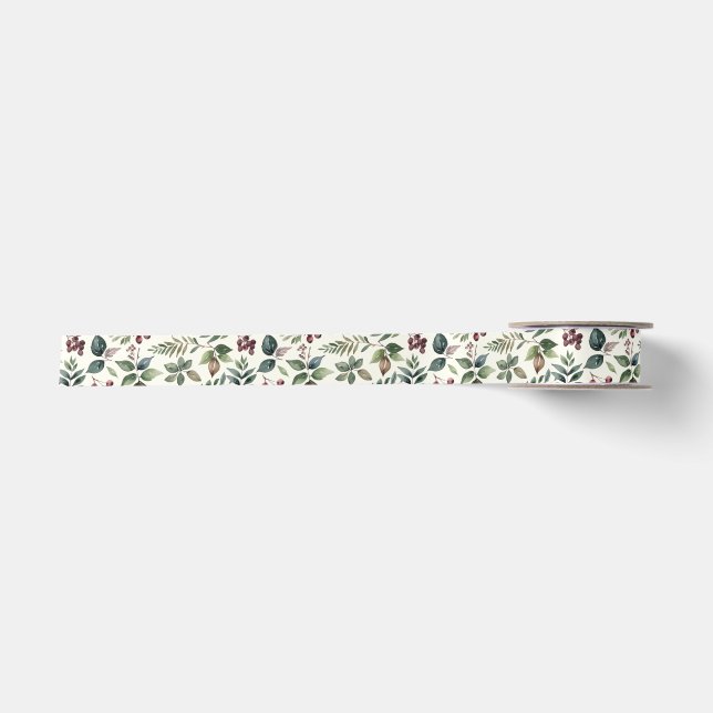 Ruban En Satin Festive Verdure Élégante Rustique Motif Noël (Devant)
