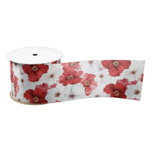 Ruban En Satin Fête de mariage Fleurs Rouges et Blanches