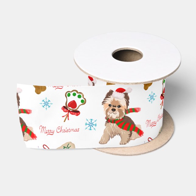 Ruban En Satin Fête de Noël avec Yorkie Motif (Bobine)