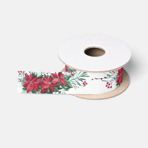 Ruban En Satin Fête de Noël Botanique Festive Florale