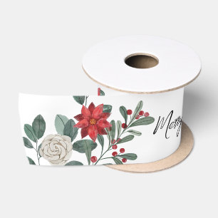 Ruban En Satin Fête de Noël Fleurs Rouge Vert