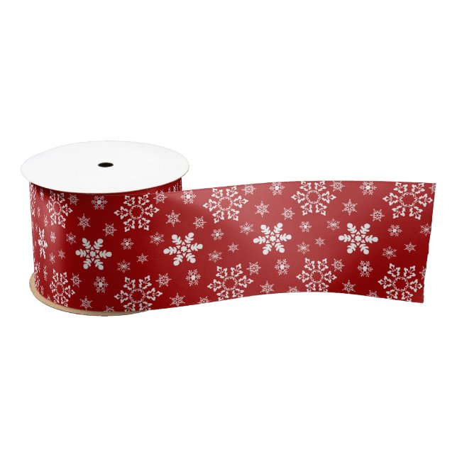 Ruban En Satin Fête de Noël Motif Red White Snowflake (Bobine)
