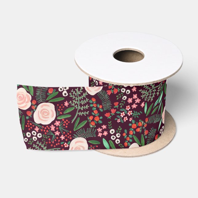 Ruban En Satin Fêtes de Noël Floral Moderne (Bobine)