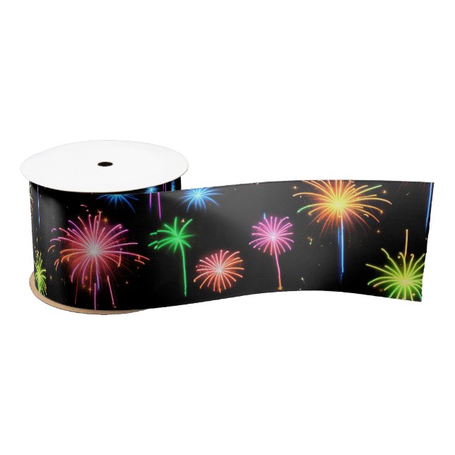 Ruban En Satin Feu d'artifice Neon Noir (Bobine)