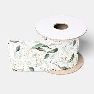 Ruban En Satin Feuillage élégant de vert de printemps blanc