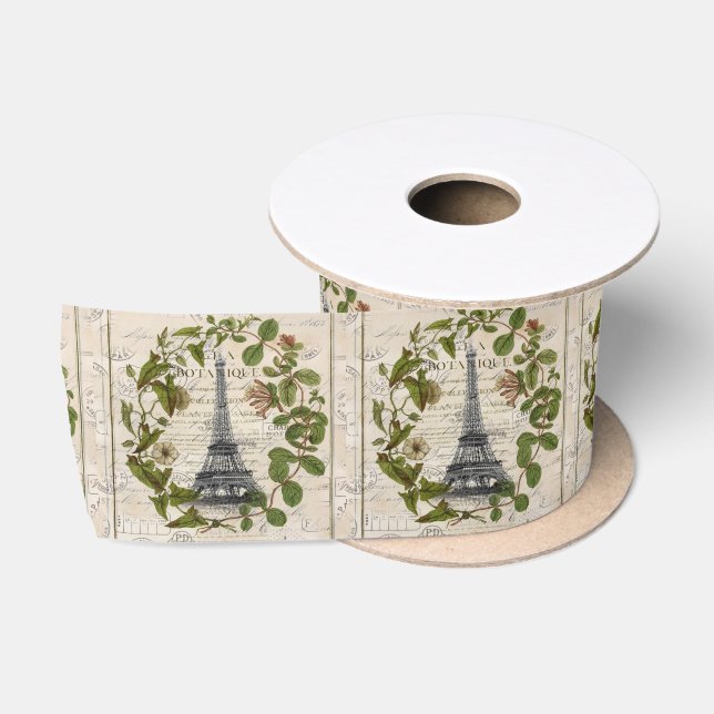 Ruban En Satin Feuille botanique moderne Paris Tour Eiffel (Bobine)