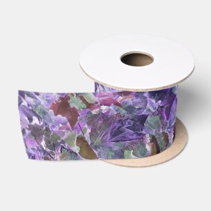 Ruban En Satin Feuilles Abstraites Motif rose violet feuillage