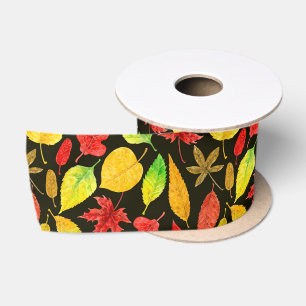 Ruban En Satin Feuilles d'automne aquarelle foncée