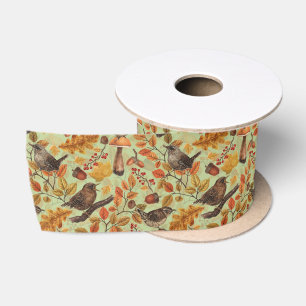 Ruban En Satin Feuilles d'automne, baies, champignons et fleurs