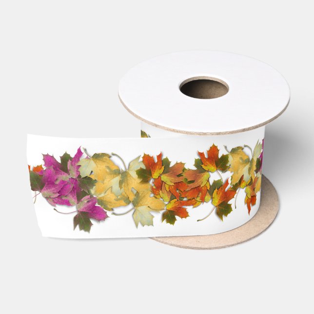 Ruban En Satin Feuilles d'automne colorées (Bobine)