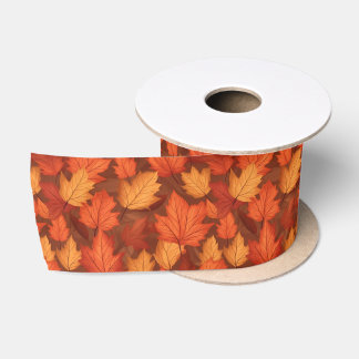 Ruban En Satin Feuilles d'automne orange