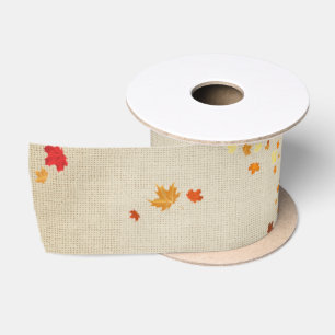 Ruban En Satin Feuilles D'Automne Sur Burlap