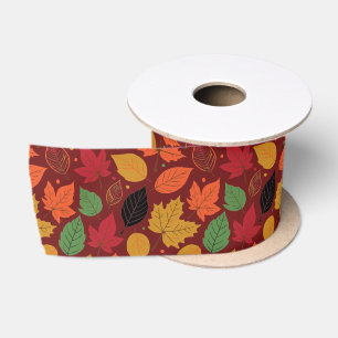 Ruban En Satin Feuilles d'automne vibrantes motif multicolore