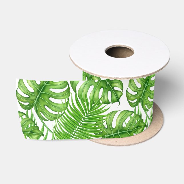 Ruban En Satin Feuilles tropicaux (Bobine)