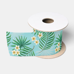 Ruban En Satin Feuilles tropicaux et fleurs