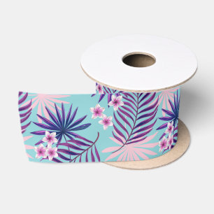 Ruban En Satin Feuilles tropicaux et fleurs 2