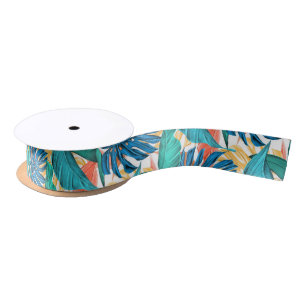 Ruban En Satin Feuilles tropicaux exotiques