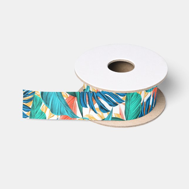 Ruban En Satin Feuilles tropicaux exotiques (Bobine)