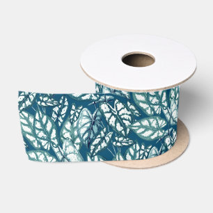 Ruban En Satin Feuilles tropicaux Turquoises bleus