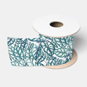 Ruban En Satin Feuilles tropicaux Turquoises bleus