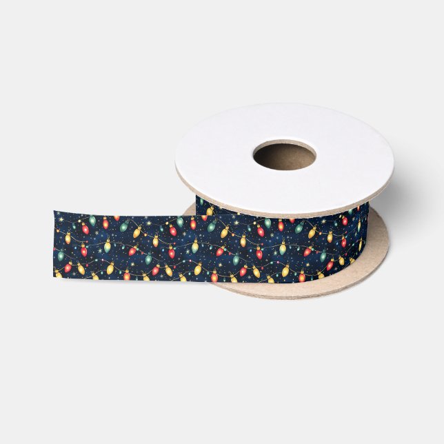 Ruban En Satin Feux de Noël design avec brillance scintillante (Bobine)