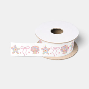 Ruban En Satin Fille Coquillages Roses Plage Côtière Mer Océan Fa