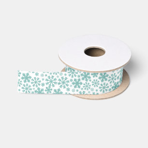 Ruban En Satin Flacon de neige turquoise sur blanc