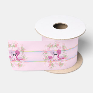 Ruban En Satin Flamant rose jumeaux pour bébés filles