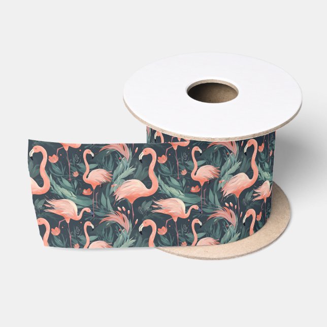 Ruban En Satin Flamants roses Roses Dans Les Fermes (Bobine)