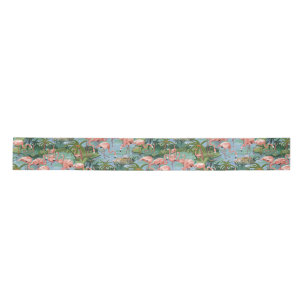 Ruban En Satin Flamants roses roses dans un ruban tropical bleu l