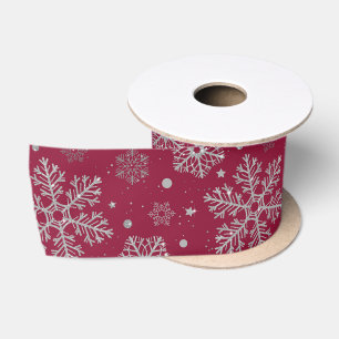 Ruban En Satin Flammes de neige en argent sur rouge foncé