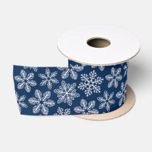 Ruban En Satin Flammes de neige sur bleu foncé