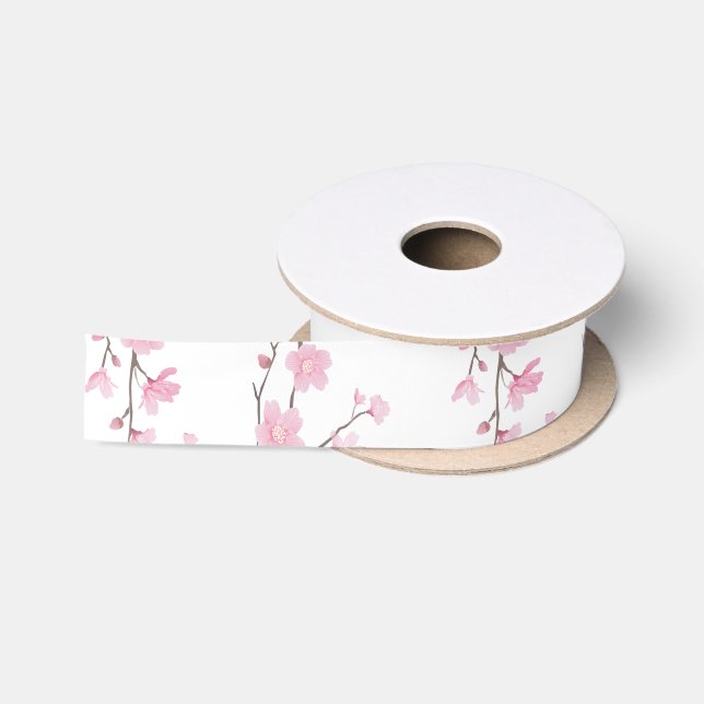 Ruban En Satin Fleur de cerisiers - Blanc (Bobine)